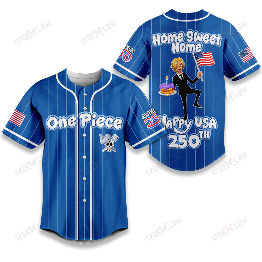 One Piece Vinsmoke Sanji Home Sweet Home Happy Usa 250Th Baseball Jersey