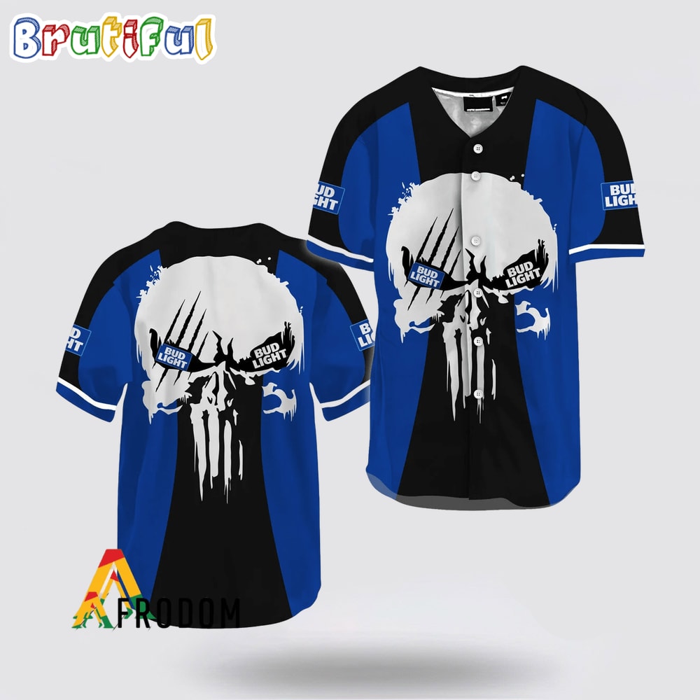 Ghost Head White Skull Bud Light Baseball Jersey