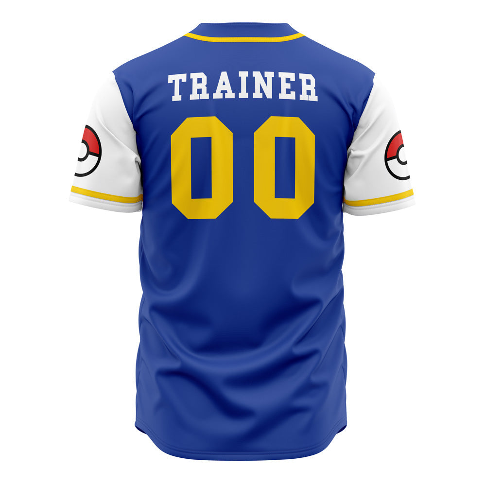 Limited Edition Kanto Baseball Jersey - Stylish Blue Unisex Design With Iconic Pokeball Sleeves