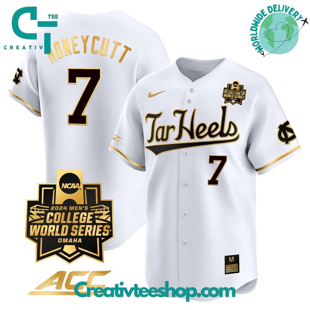 North Carolina Tar Heels 2024 College World Series Baseball Jersey - White Gold