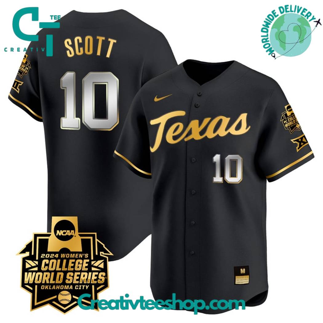 Texas Womens College World Series Champions Black Gold Baseball Jersey