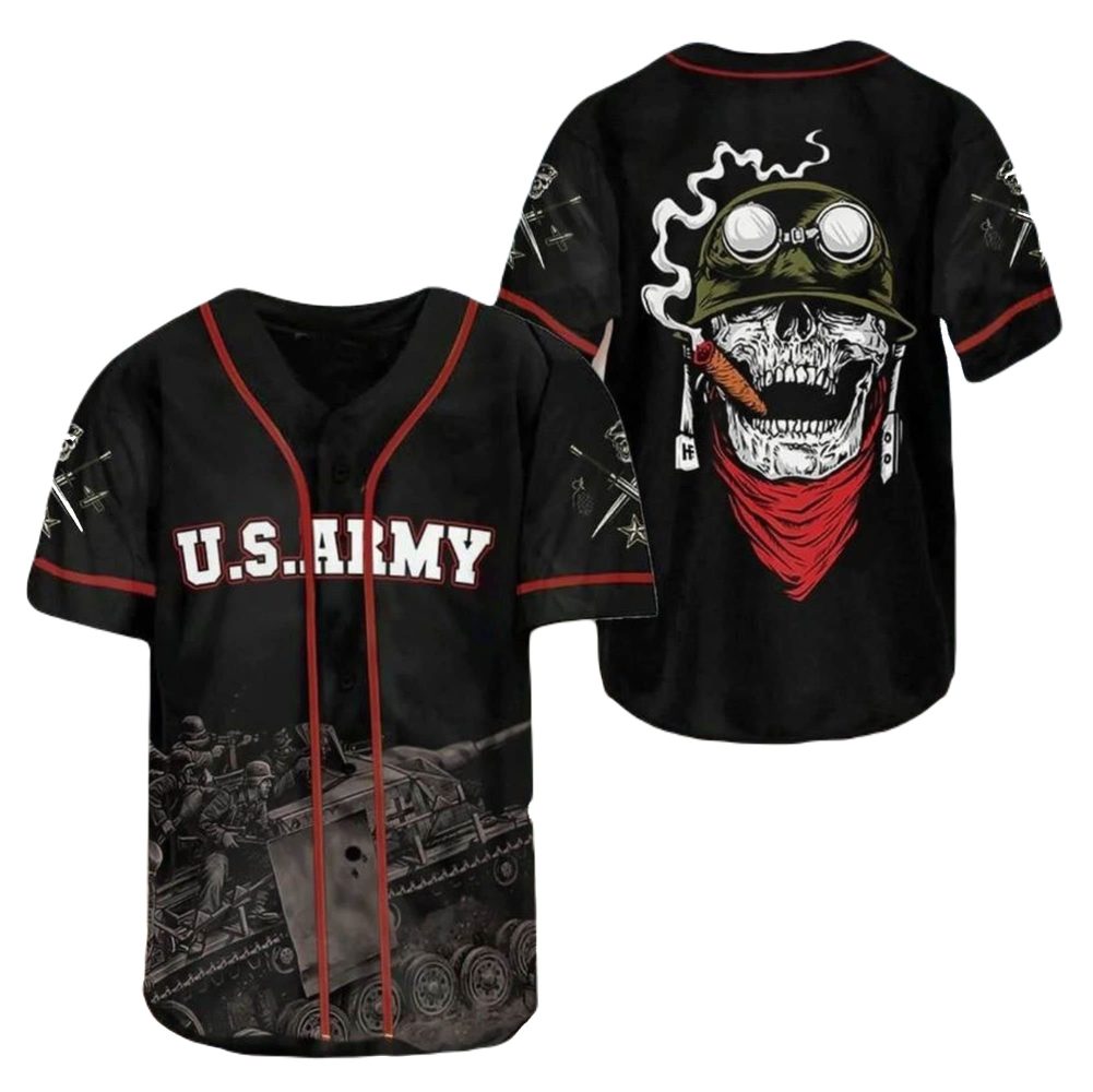 U.S. Army Skull Baseball Jersey – Military Style Graphic Shirt For Men &amp; Women
